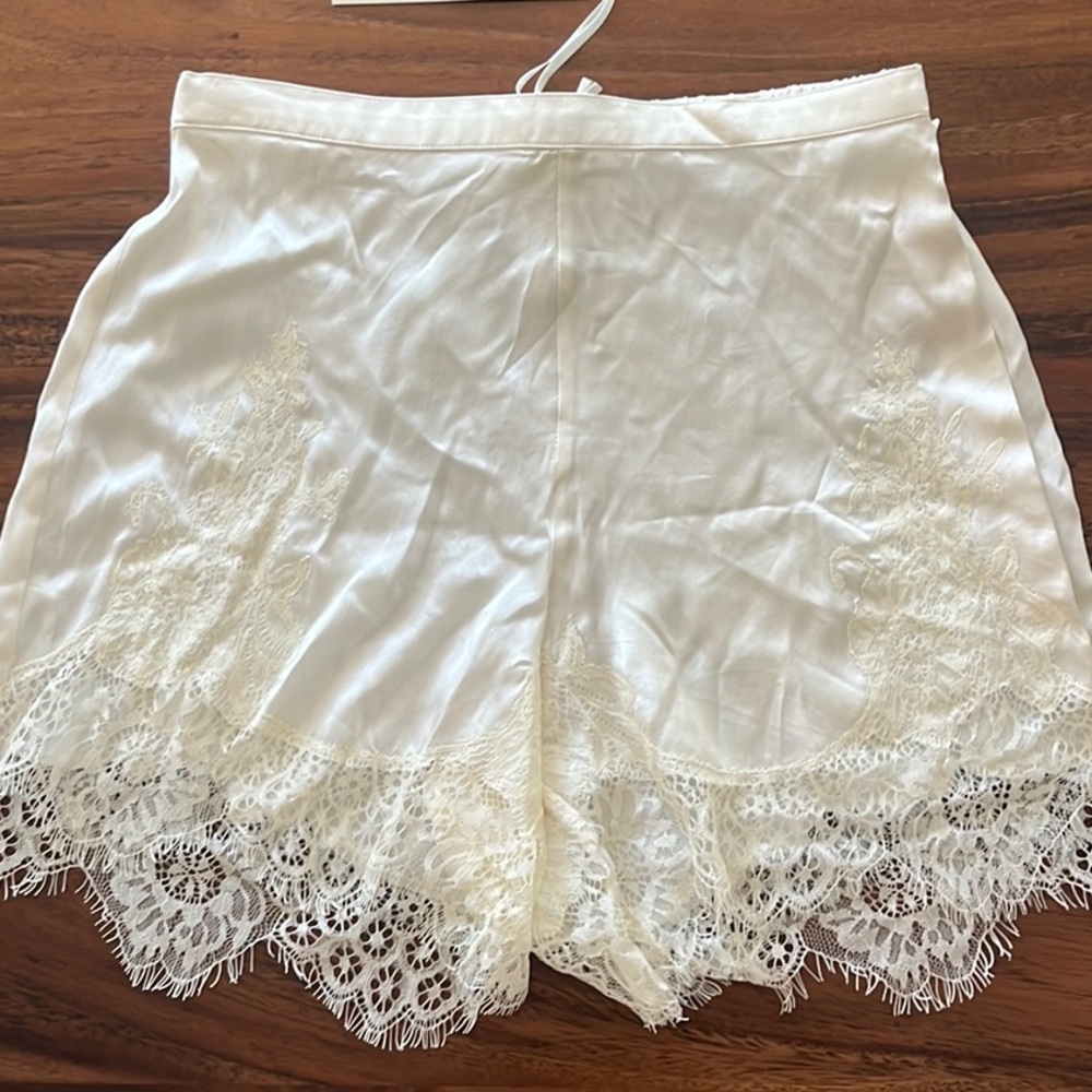 Satin and Lace Trim Shorts by Sophie Paris